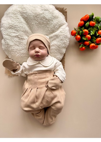 Sütlü Kahve Hastane Çıkışı Set (Body, Pantolon, Bere, Eldiven)