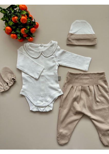 Sütlü Kahve Hastane Çıkışı Set (Body, Pantolon, Bere, Eldiven) modelleri