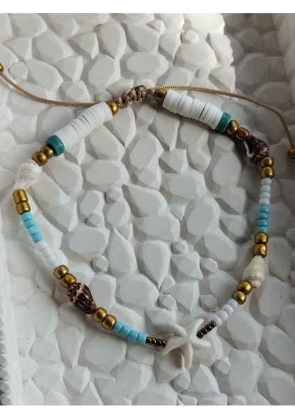 Deniz Yıldızı ve Midye Detaylı Fimo Boncuk Kumsalın Esintisi Kadın Halhal modelleri