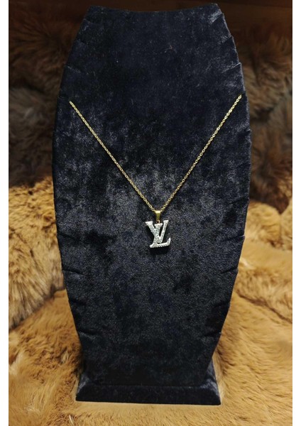 Taş Detay Beyaz Lv Kolye Gold