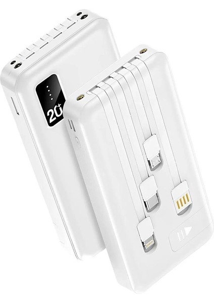 Powerway TX209 20.000MAH Kablolu Dijital Göstergeli Fenerli Powerbank Dahili Telefon Stand (Micro - Type C - Lightning)
