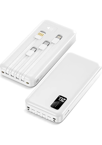 Powerway TX209 20.000MAH Kablolu Dijital Göstergeli Fenerli Powerbank Dahili Telefon Stand (Micro - Type C - Lightning)
