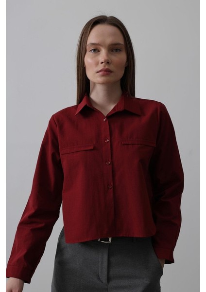 Cepli Uzun Kol Gömlek - Bordo fiyatları