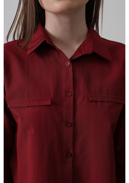Cepli Uzun Kol Gömlek - Bordo modelleri