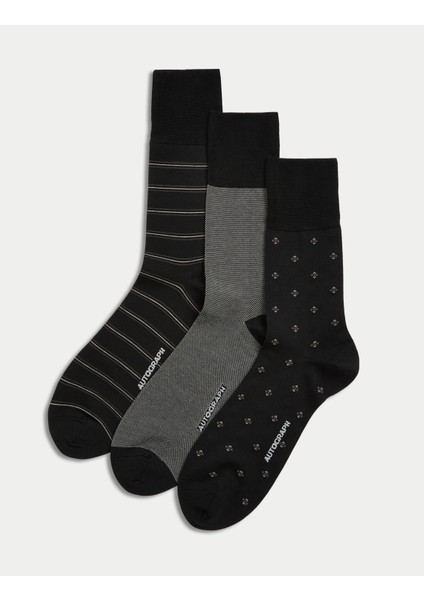 3'lü Karışık Merserize Pamuklu Çorap Seti