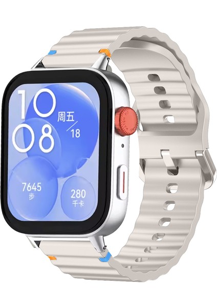 Huawei Watch Fit 3 Ile Uyumlu Dalga Desenli Tokalı Yumusaş Soft Silikon Kordon