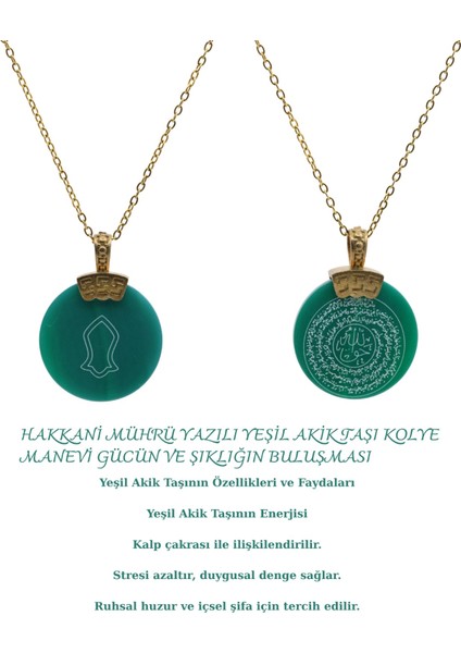 Hakkani Mührü Yazılı Yeşil Akik Taşı Kolye Manevi Gücün ve Şıklığın Buluşması