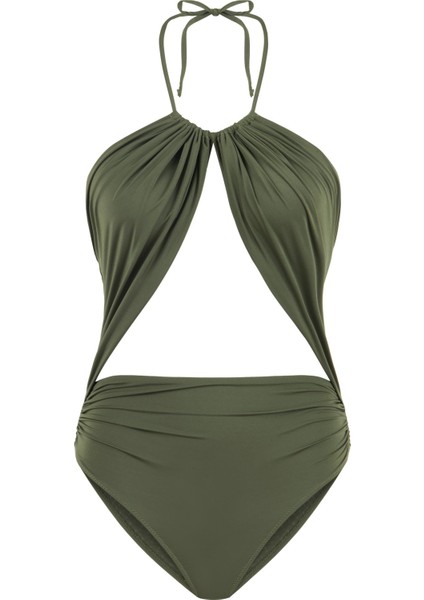 Halter Yaka Dekolte Haki Mayo