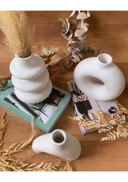 Idl - Mini 3'lü Bohem Set-Beyaz Beton Vazo Set