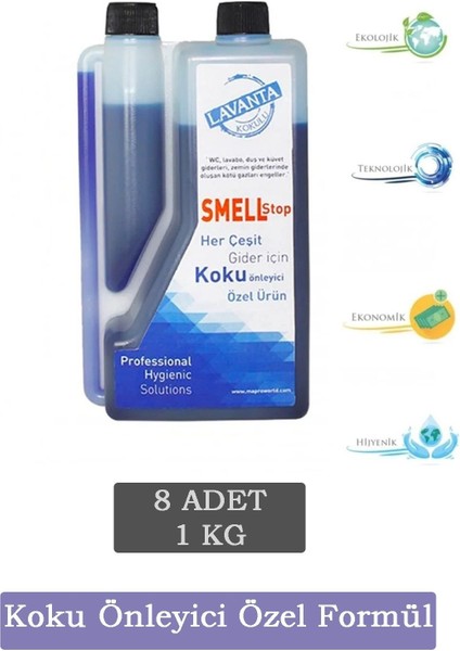 8'li Set - Smellstop Banyo Tuvalet Koku Önleyici - Wc Gider Koku Giderici - Lavanta Kokulu 8 x 1 kg