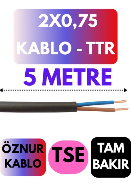 Öznur 2x0,75 Ttr Kablo Metre Seçenekli (Siyah)