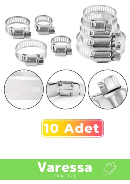 Premium Seri Hortum Araç Bahçe Paslanmaz Çelik 5 Ebat 10 Adet Ayarlı Metal Kelepçe Seti fiyatları