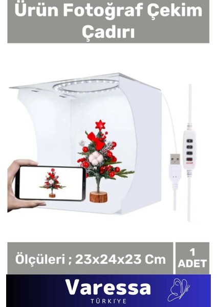 Özel Yeni Üretim Beyaz LED Işıklı Portatif Taşınabilir 23X24X23 cm Ürün Fotoğraf Çekim Çadırı
