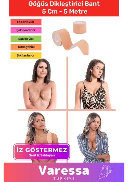 Özel Seri Suya Tere Dayanıklı Göğüs Kaldırıcı Dikleştirici Sabitleyici Şekillendirici Bant - 5 Metre