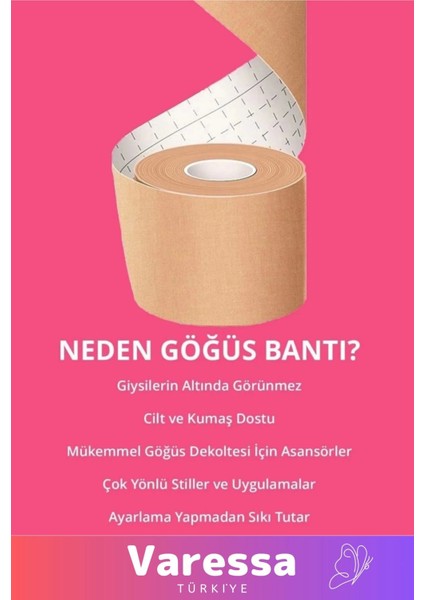 Özel Seri Suya Tere Dayanıklı Göğüs Kaldırıcı Dikleştirici Sabitleyici Şekillendirici Bant - 5 Metre indirimleri