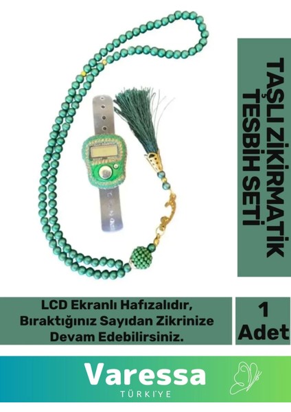 Premium Hac Umre Dua Kandil 5 Haneli LCD Ekranlı Hafızalı Taşlı Zikirmatik 99'lu Inci Tesbih Set