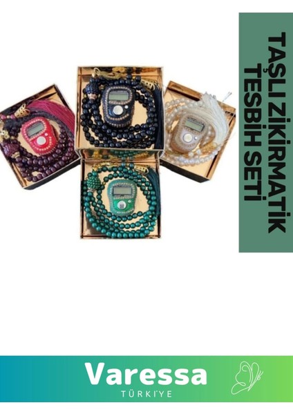 Premium Hac Umre Dua Kandil 5 Haneli LCD Ekranlı Hafızalı Taşlı Zikirmatik 99'lu Inci Tesbih Set fırsatları