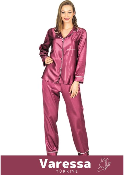 Premium Özel Seri Yeni Sezon Rahat Çeyizlik Kadın Büyüleyici Şık Zarif Mor Saten Pijama Takımı fiyatları