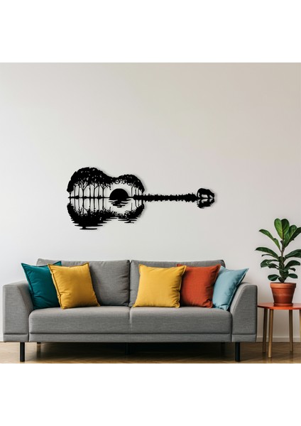 Gün Batımı Gitar Temalı Ahşap Duvar Tabloları
