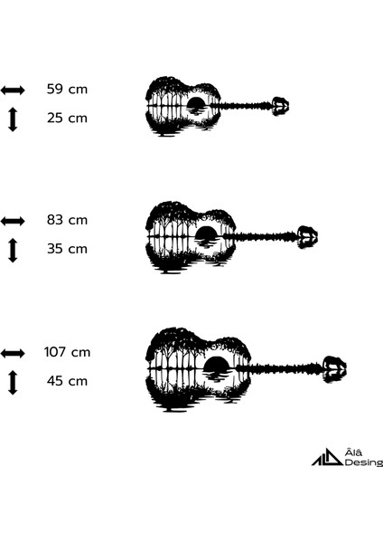 Gün Batımı Gitar Temalı Ahşap Duvar Tabloları