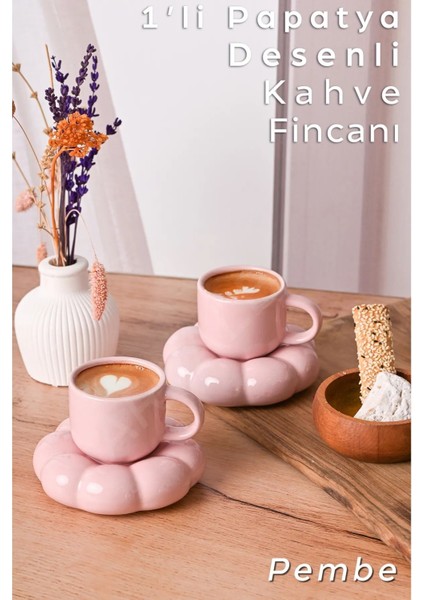 Mithra Life 2 Adet 95 ml Papatya Şekilli Seramik Pembe Türk Kahvesi Fincan Takımı Mıt1159