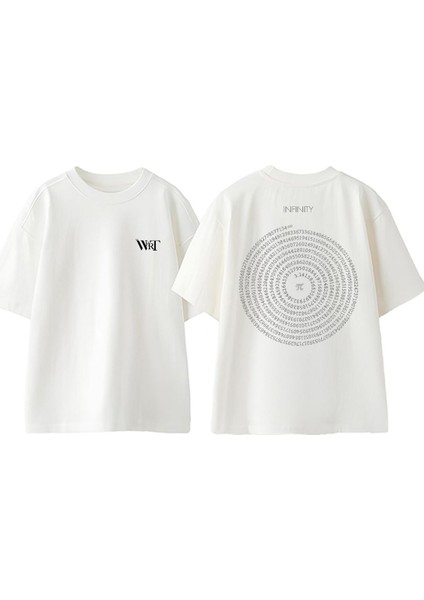 Infinity Tasarım Sırt Baskılı Pamuk Beyaz Oversize T-Shirt