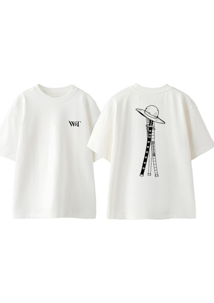 One Piece Kılıclar Tasarım Sırt Baskılı Pamuk Beyaz Oversize T-Shirt