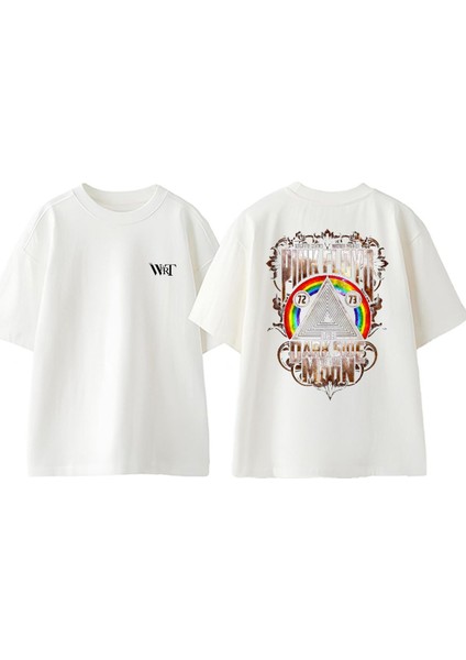 Pink Floyd Dark Side 1 Tasarım Sırt Baskılı Pamuk Beyaz Oversize T-Shirt