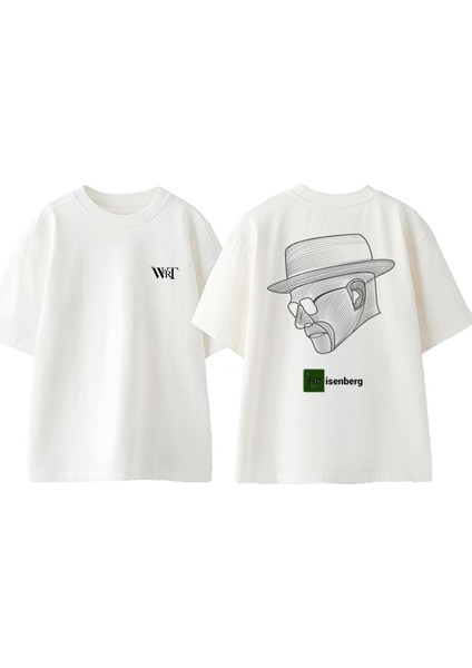 Heisenberg Çizim Tasarım Sırt Baskılı Pamuk Beyaz Oversize T-Shirt