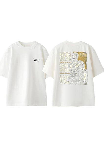 Veni Vidi Vici Julius Caesar Tasarım Sırt Baskılı Pamuk Beyaz Oversize T-Shirt