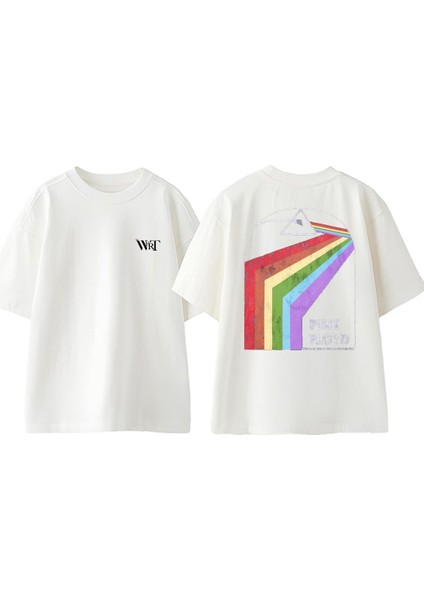 Pink Floyd Dark Side 2 Tasarım Sırt Baskılı Pamuk Beyaz Oversize T-Shirt