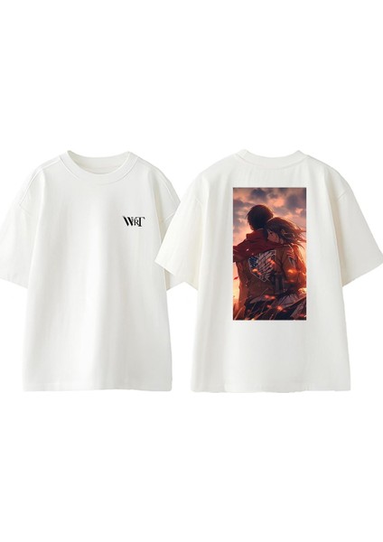 Attack On Titan 23 Tasarım Sırt Baskılı Pamuk Beyaz Oversize T-Shirt
