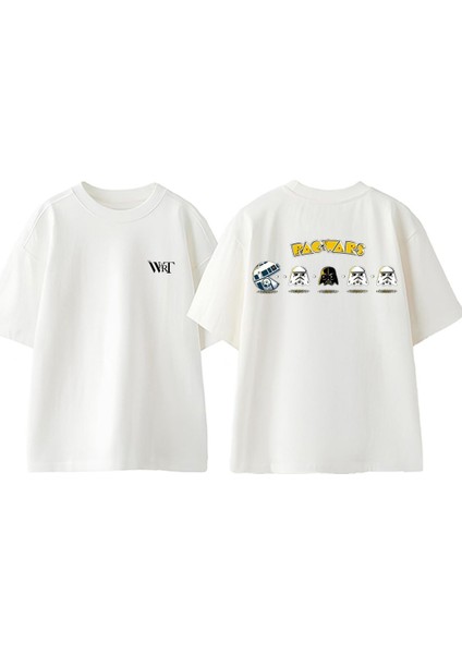 Pacwars Tasarım Sırt Baskılı Pamuk Beyaz Oversize T-Shirt