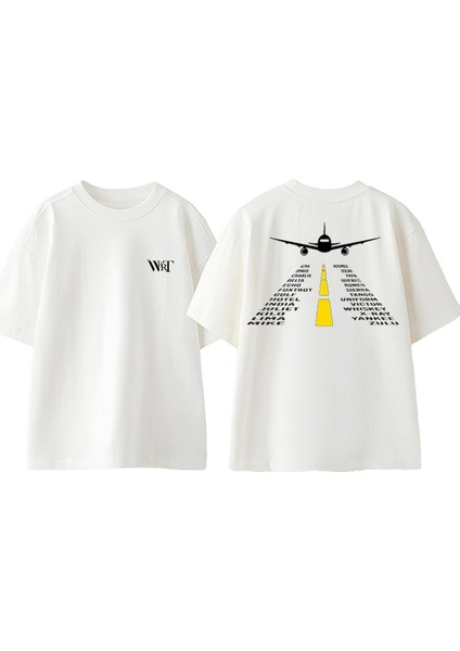 Airplane Pilot Flying Tasarım Sırt Baskılı Pamuk Beyaz Oversize T-Shirt