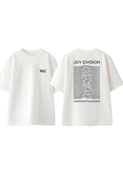 Joy Division Pleasures Tasarım Sırt Baskılı Pamuk Beyaz Oversize T-Shirt