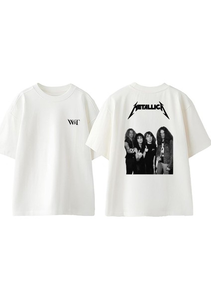 Metallica Men 1 Tasarım Sırt Baskılı Pamuk Beyaz Oversize T-Shirt