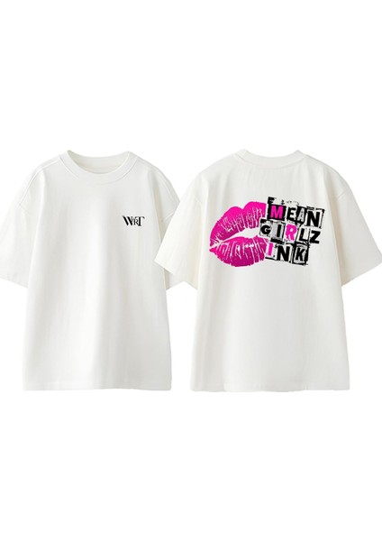 Mean Girlz Ink Tasarım Sırt Baskılı Pamuk Beyaz Oversize T-Shirt