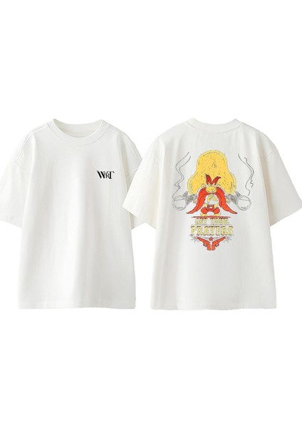 Say Your Prayers Tasarım Sırt Baskılı Pamuk Beyaz Oversize T-Shirt