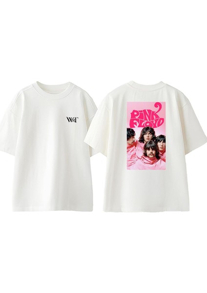 Pink Floyd Pink Men Tasarım Sırt Baskılı Pamuk Beyaz Oversize T-Shirt