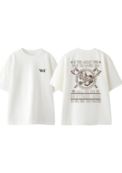 Call On Me Brother Tasarım Sırt Baskılı Pamuk Beyaz Oversize T-Shirt