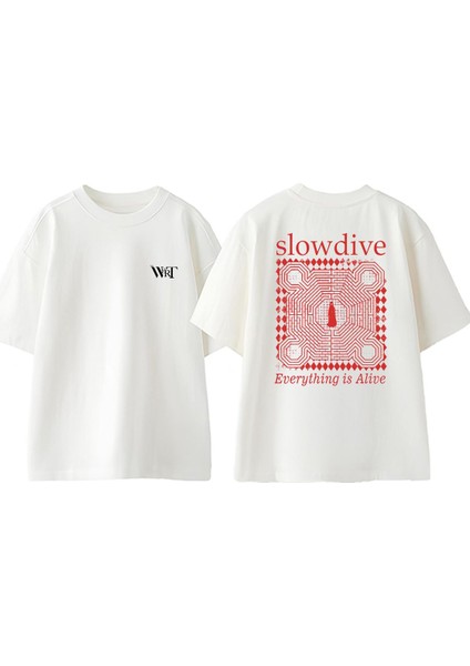 Slowdive Everything Gift Thirt Tasarım Sırt Baskılı Pamuk Beyaz Oversize T-Shirt