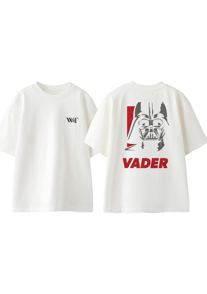 Star Wars Vader Tasarım Sırt Baskılı Pamuk Beyaz Oversize T-Shirt