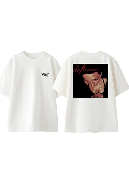 Deftones 1 Tasarım Sırt Baskılı Pamuk Beyaz Oversize T-Shirt