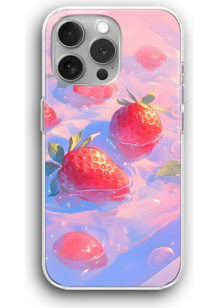 Apple iPhone 11 Pro Max Uyumlu Şeffaf Kılıf Tatlı Çilek Pastel Boyama