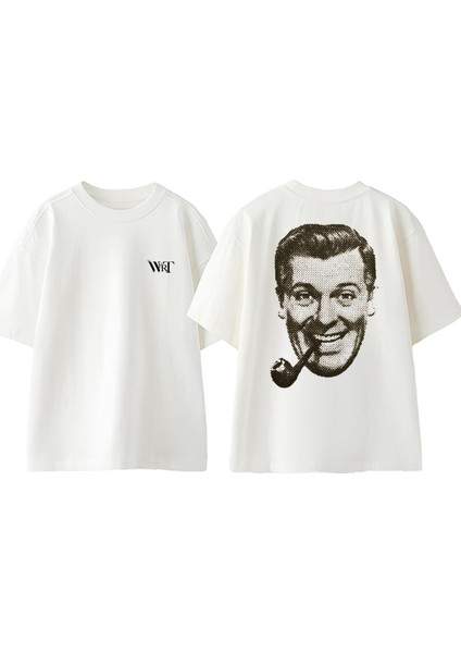 J.r. Bob Dobbs Tasarım Sırt Baskılı Pamuk Beyaz Oversize T-Shirt