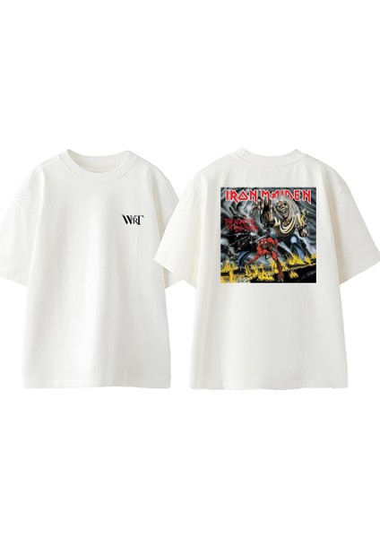 Iron Maiden The Number Tasarım Sırt Baskılı Pamuk Beyaz Oversize T-Shirt