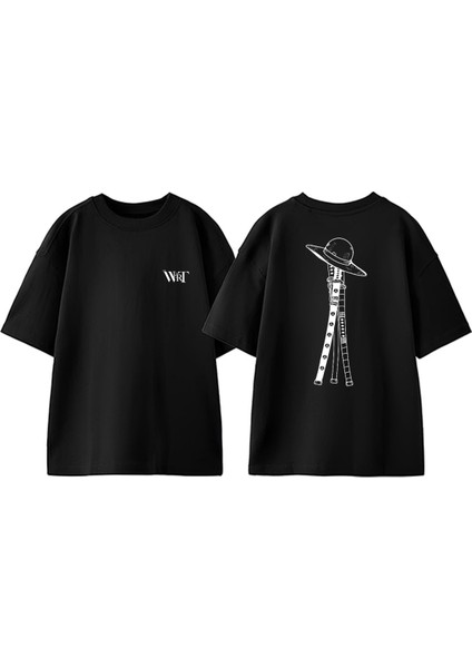 One Piece Kılıclar Tasarım Sırt Baskılı Pamuk Siyah Oversize T-Shirt