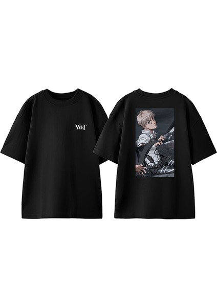 Attack On Titan 16 Tasarım Sırt Baskılı Pamuk Siyah Oversize T-Shirt