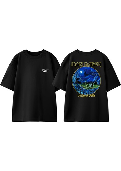 Iron Maiden Live After Tasarım Sırt Baskılı Pamuk Siyah Oversize T-Shirt