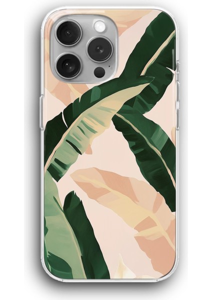 Apple iPhone 11 Pro Max Uyumlu Şeffaf Kılıf Modern Cozy Sıcak Bitki Yaprağı Desen
